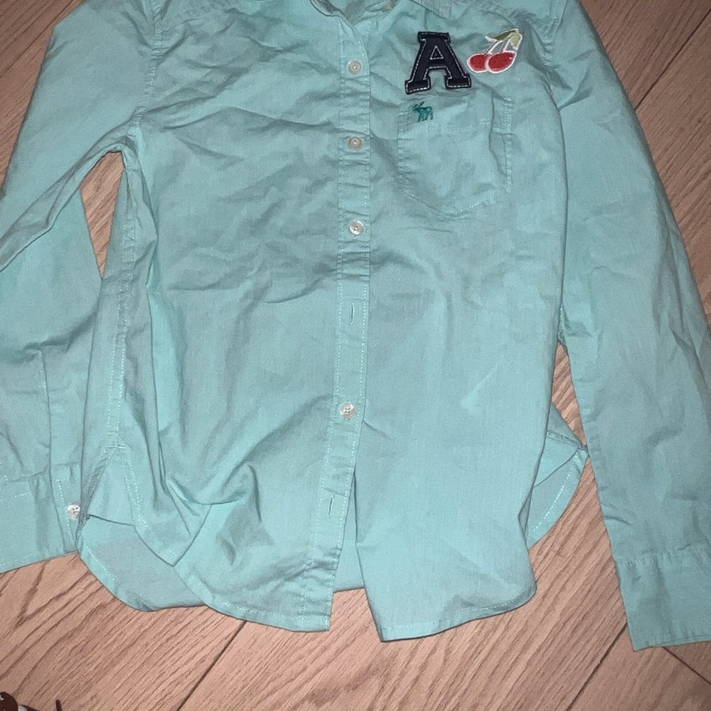 Abercrombie Kids Light Blue Button Down Shirt with Cherry Patch